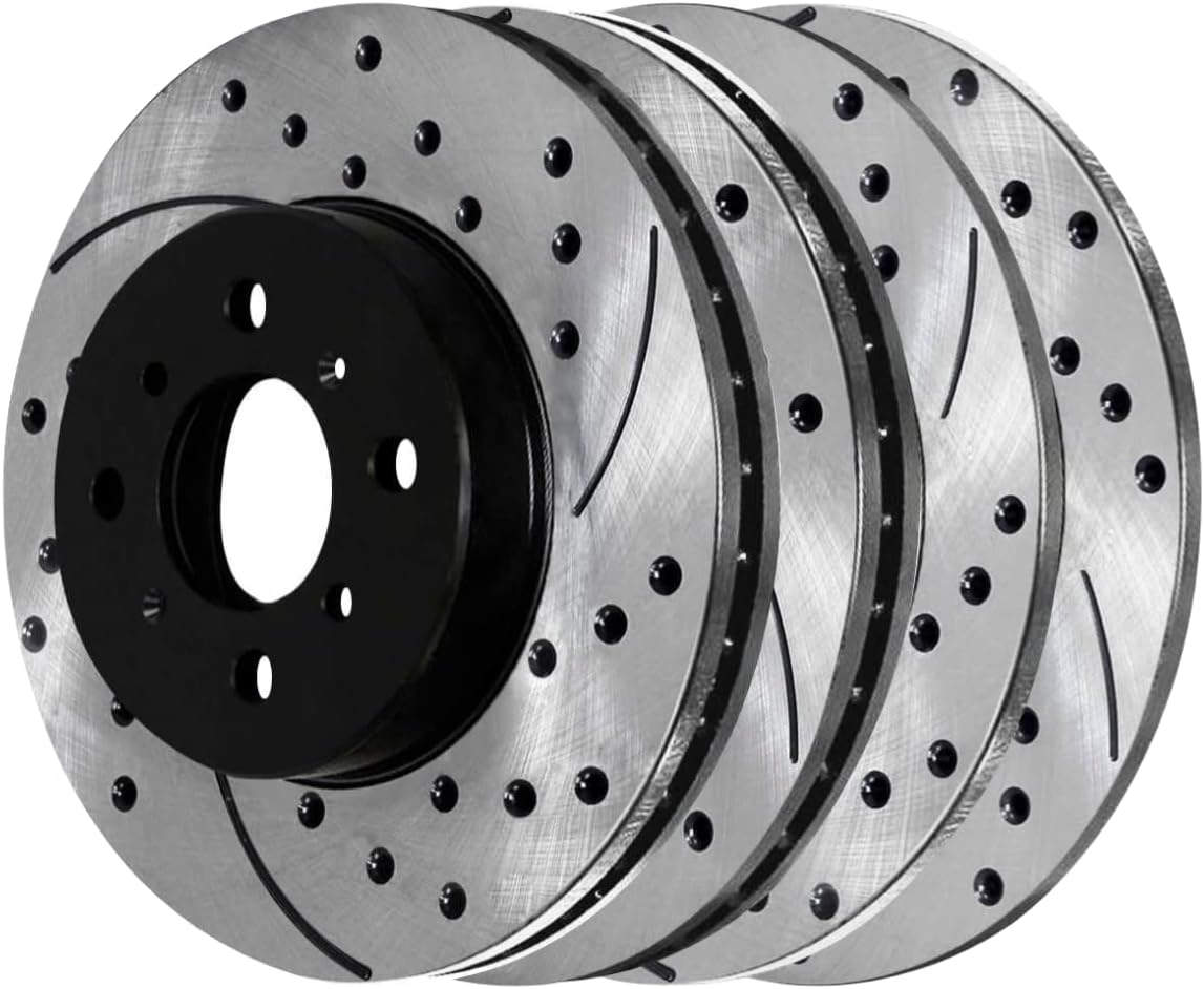 AutoShack Black Hat Drilled and Slotted Brake Rotors Front and Rear Brake Rotor Replacement Kit for 1990-2001 Acura Integra 1994-1997 Honda Civic del Sol 2000 Civic 1.5L 1.6L 1.7L 1.8L PR4297-41151PR