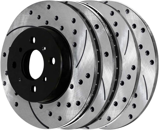 AutoShack Black Hat Drilled and Slotted Brake Rotors Front and Rear Brake Rotor Replacement Kit for 1990-2001 Acura Integra 1994-1997 Honda Civic del Sol 2000 Civic 1.5L 1.6L 1.7L 1.8L PR4297-41151PR