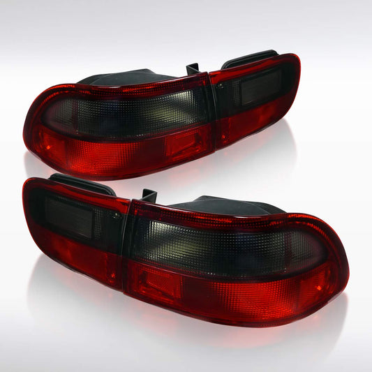 AUTOZENSATION Compatible with 1992-1995 Honda Civic 2 Door Coupe, 1992-1995 Honda Civic 4 Door Sedan, Left + Right Pair Assembly, Red Clear Lens Tail Lights