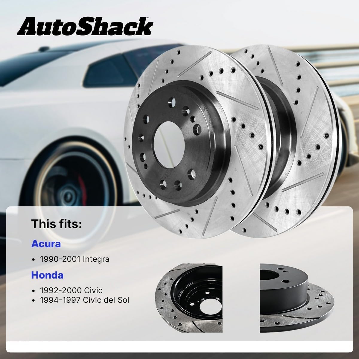 AutoShack Black Hat Drilled and Slotted Brake Rotors Front and Rear Brake Rotor Replacement Kit for 1990-2001 Acura Integra 1994-1997 Honda Civic del Sol 2000 Civic 1.5L 1.6L 1.7L 1.8L PR4297-41151PR