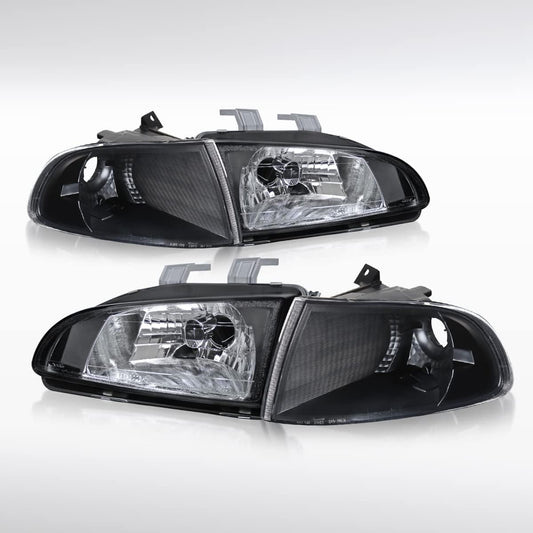 AUTOZENSATION Compatible with 1992-1995 Honda Civic 2 Door Coupe 1992-1995 Honda Civic 3 Door Hatchback Black Headlights + Corner Turn Signal Lamps Pair